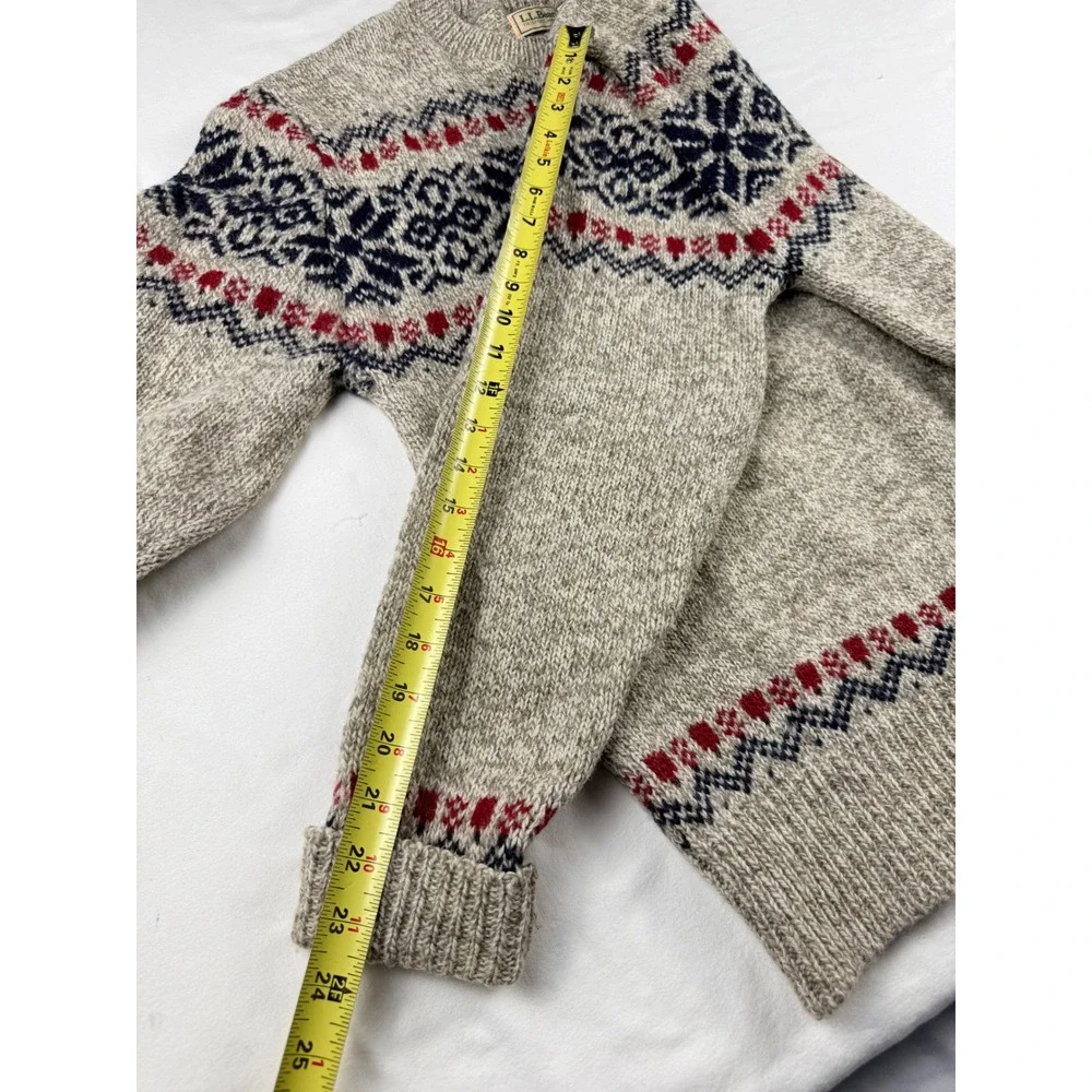 LL Bean Freeport Maine Vintage Wool Sweater Nordic Fair Isle Beige Mens M